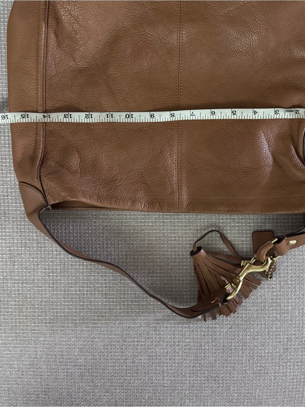 Coach Tan Pebbled Leather Hobo with Tassel